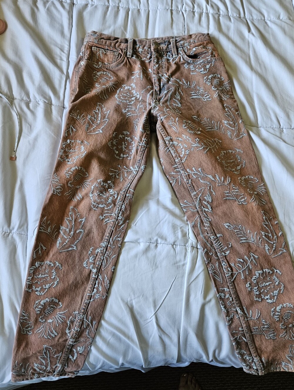 We The Free - Free People - Willow Floral Embroidered Jeans Acorn Brown- Size 28